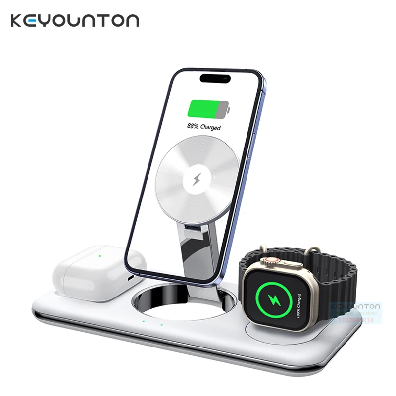 

15W 3 in 1 Magnetic Wireless Charger Stand For iPhone 15 14 13 12 Pro Max Apple Watch Airpods Pro Foldable Fast Charging Station