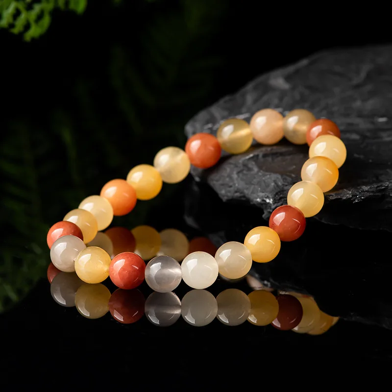 Natural Xinjiang Golden Silk Jade Round Beads Handchains Gobi Jadeite Yellow Personalized Ancient Style Women's JewelryBracelets