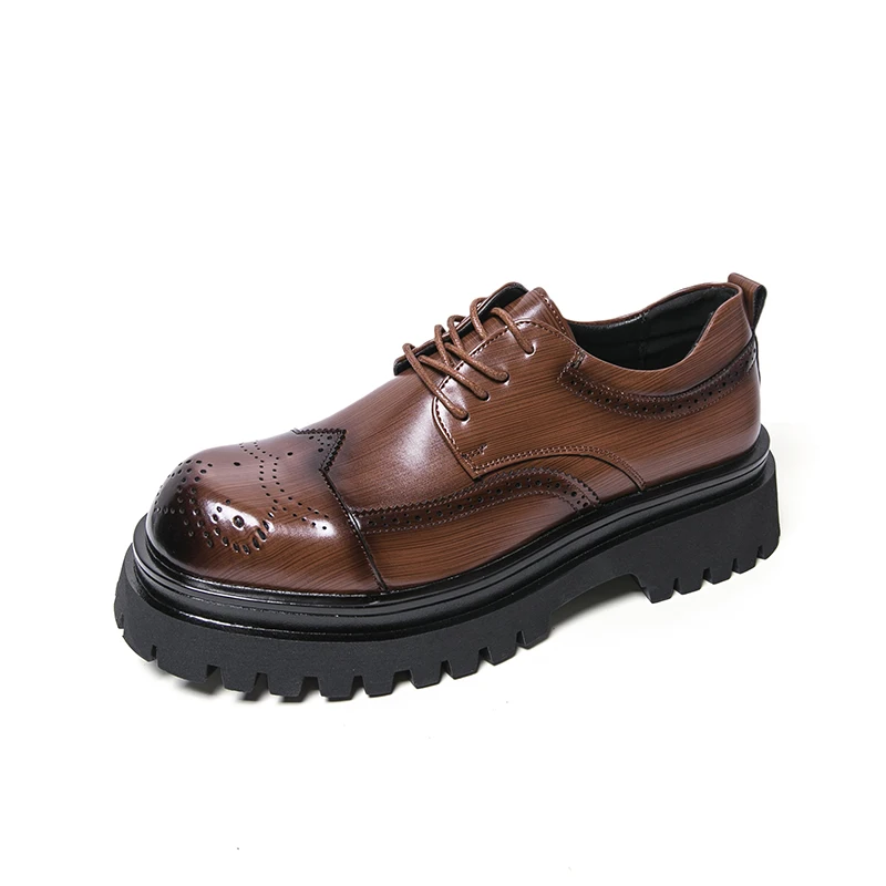 5cm Soft Chunky Sole Men's Derby Dress Shoes Pu Leather Brogues Wingtip Oxfords Style Casual Business Elevator Shoes Modern Man