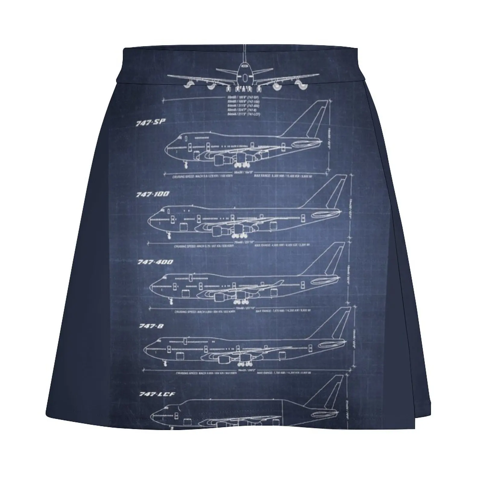 Boeing 747 Family Blueprint (dark blue) Mini Skirt kawaii skirt korean women's clothes outfit korean style