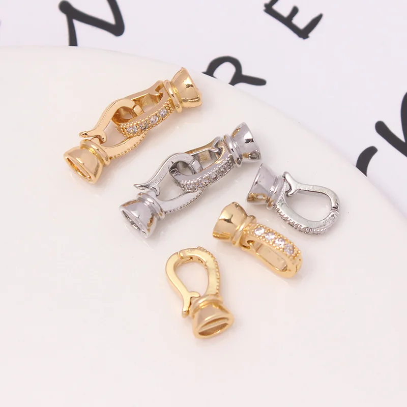 Pearl Clasp Enhancer Hook Clasp 2Sets Brass Gold Plated Zircon With End Caps Connector  For Diy Bracelet Necklace Jewelry Making