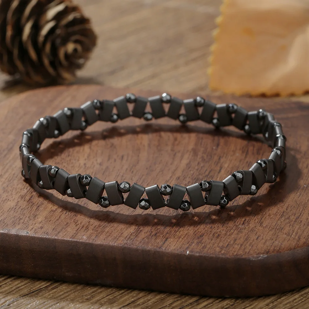 Hip-Hop Elastisches Perlenarmband, Nicht-verblassendes Herrenarmband, Einfaches Schwarzes Gallenstein-Armband, Unregelmäßiges Armband, Einfacher Partyschmuck-Zubehör – Detail 5