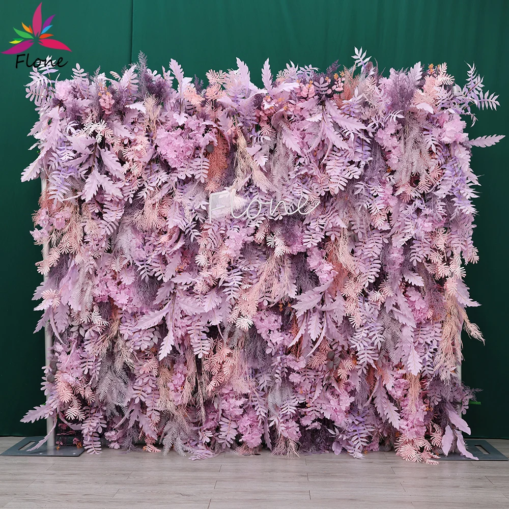 High Level Luxury Marriage Event Party Backdrop Decoration Artificial Flower Wall Wedding Purple Plant Leaves Floral Wall H7.2ft