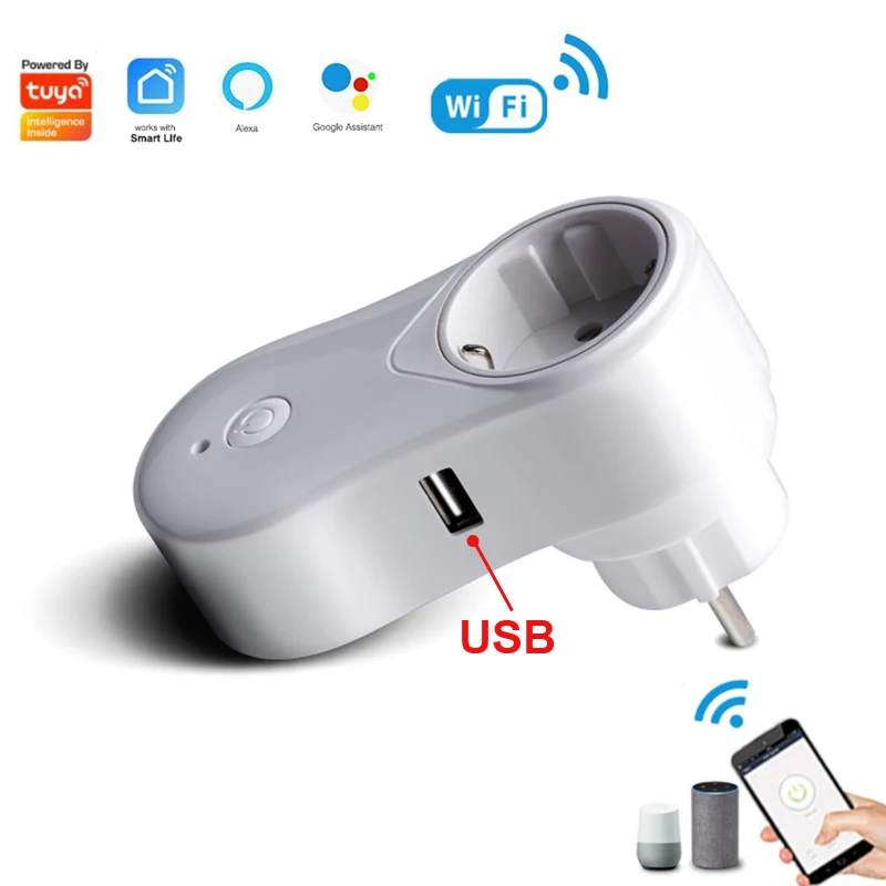 TUYA مأخذ (فيشة) ذكي واي فاي التوصيل الاتحاد الأوروبي 16A وظيفة التوقيت واجهة USB الحياة الذكية التحكم الصوتي عن بعد دعم أليكسا جوجل المنزل