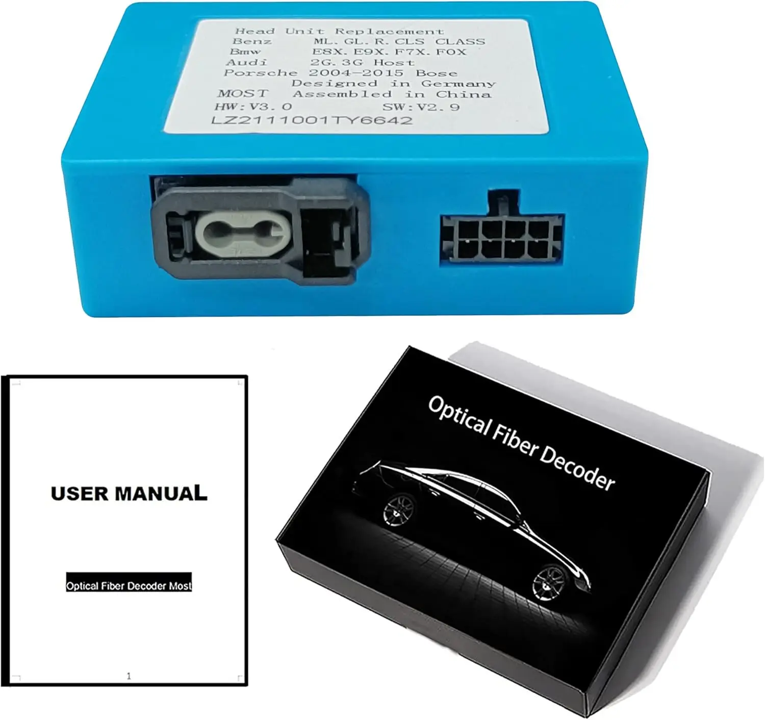 Optical Fiber Decoder Most Box for Mercedes Benz ML/GL/R Series and for Porsche 911/boxster/Cayman Car Stereo Radio