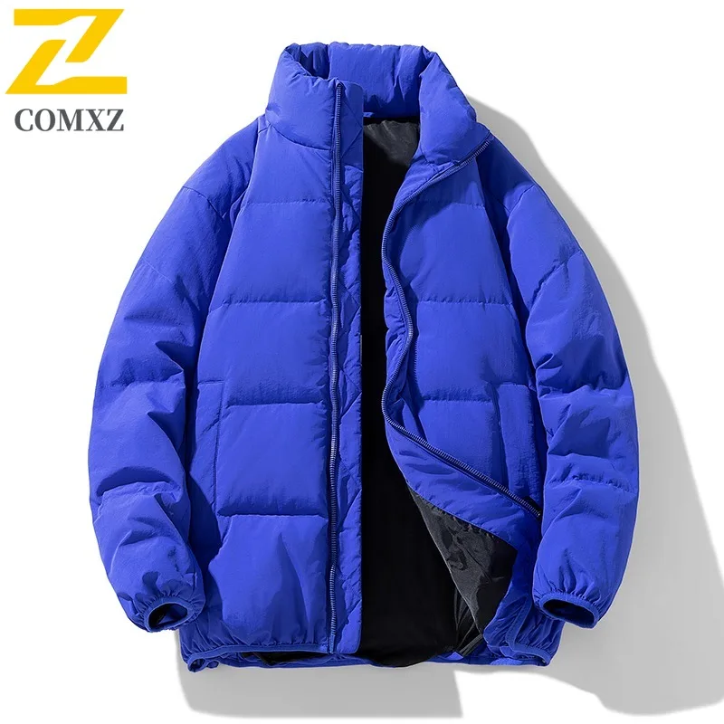 COMXZ 2025 Winter New Puffer Coat Stand Collar Solid Color Outdoor Travel Lightweight Down Jacket White Duck Down Thermal Coat