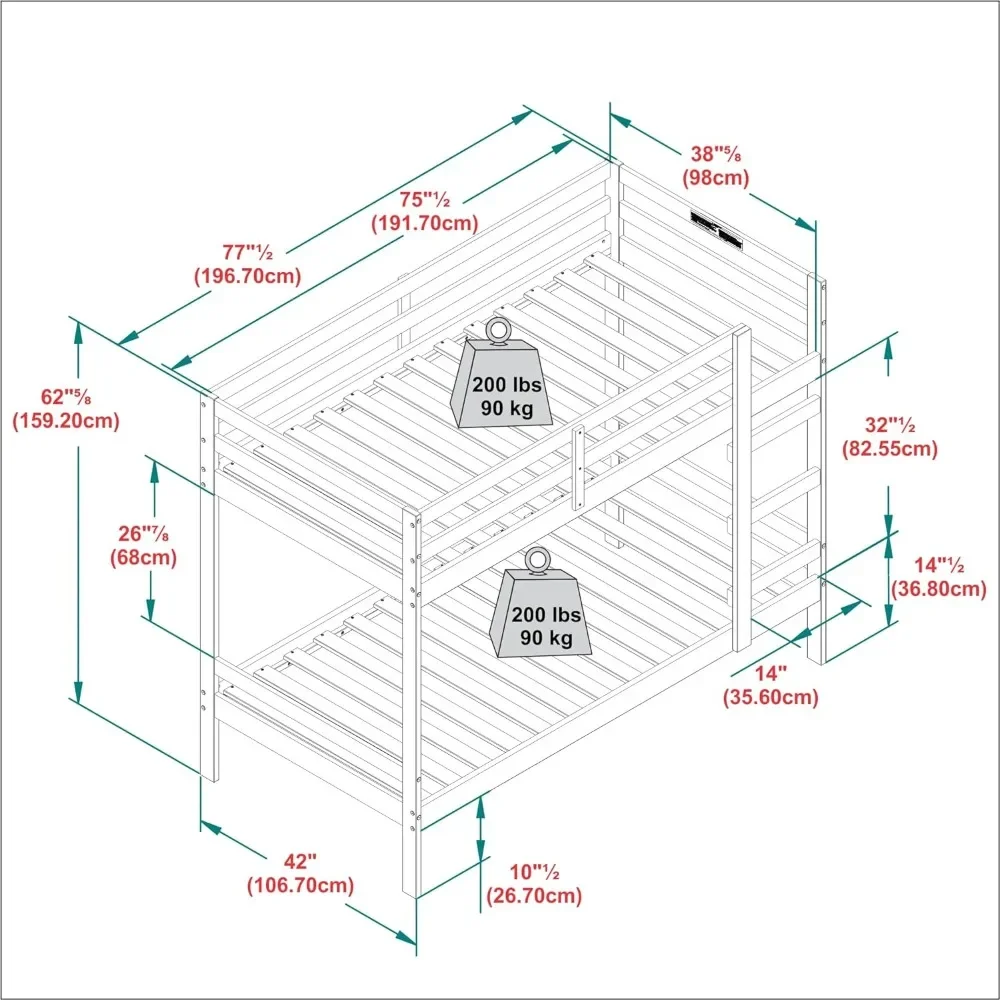 Kinderbedframe, Moderne Tweepersoons Slaapkamer, Twee Maten, Kinderbedframe