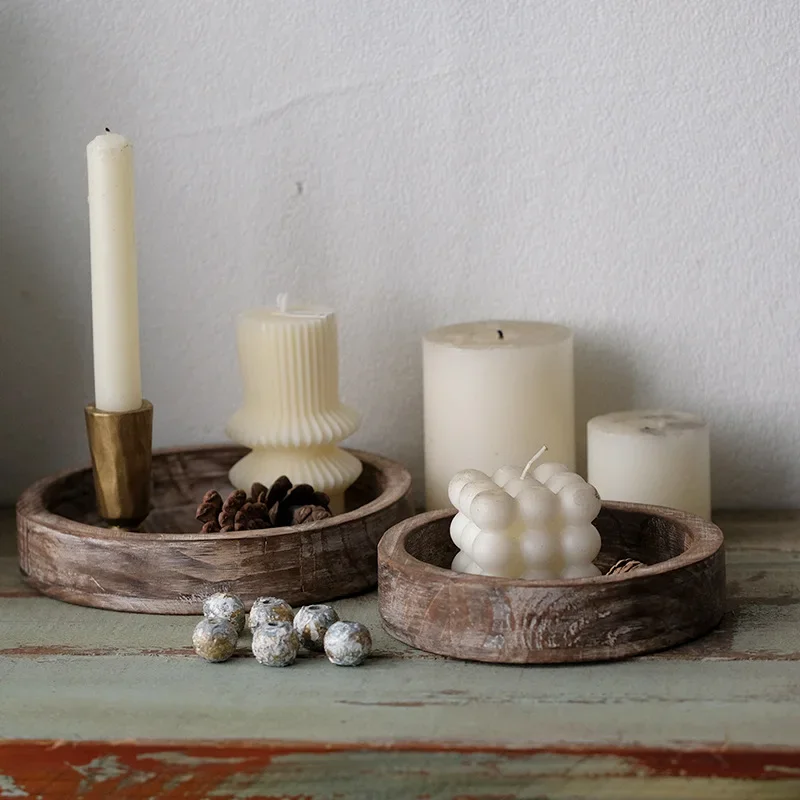 Retro Wooden Candle Tray Holder Multi-purpose Tray Lightweight Candle Holder Tray for Countertop Desktop Ornaments