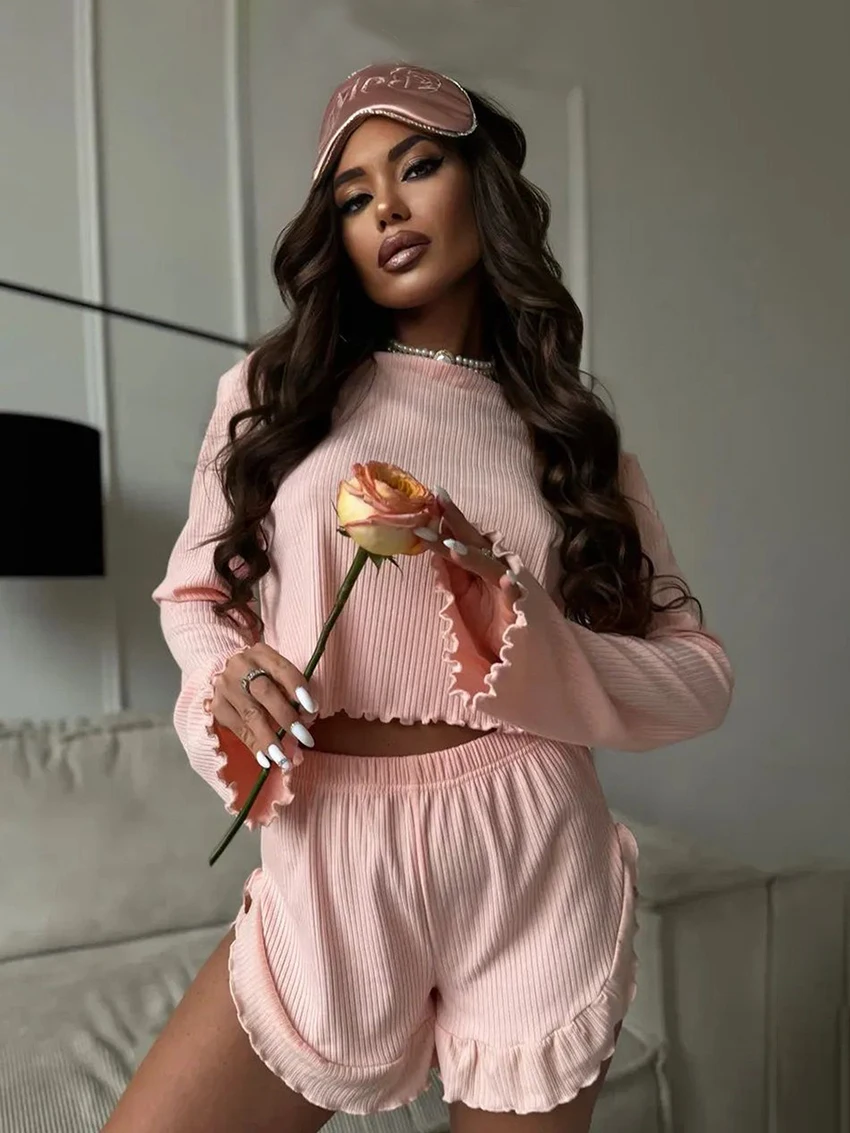 

Marthaqiqi домашняя одежда женский укороченный топ пижамы сексуальная одежда для сна с круглым вырезом ночные рубашки с длинными рукавами шорты повседневная женская ночная рубашка костюм