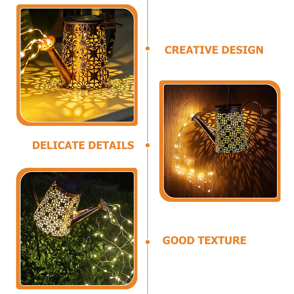 Elegant Solar Waterfall Lights Iron Craft Kettle Light Retro Garden Outdoor Illumination