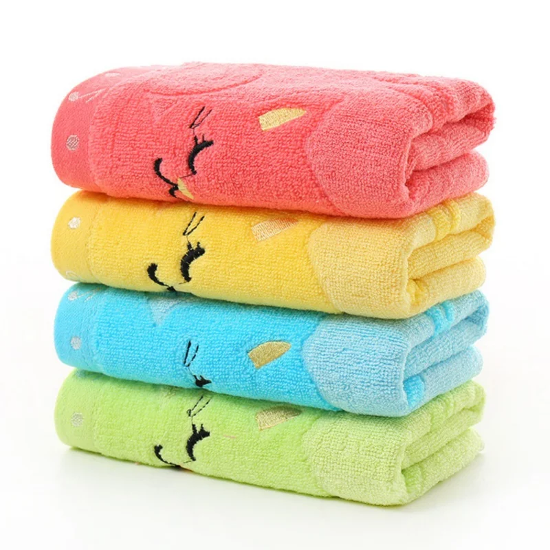 Kids Adult Bath Towel Cartoon Cat Embroidered 25*50cm Bamboo Fiber Towel Blanket Colorful Soft Small Children Bath Towels Yellow