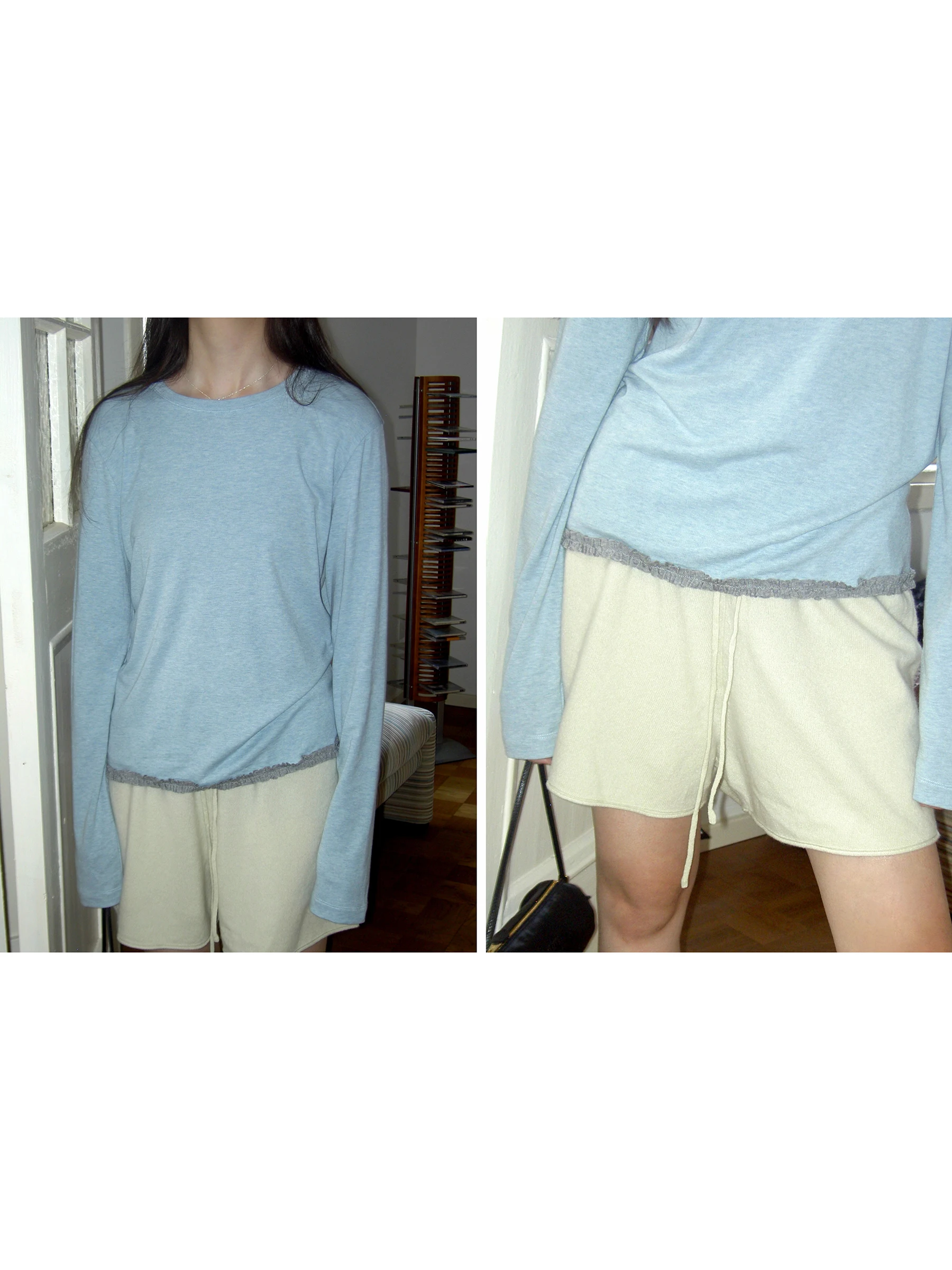 

Женская футболка с длинным рукавом из шелково-шерстяной смеси, базовый слой, тонкая кружевная отделка, цветные блоки, раннеосенний топ, винтажный стиль, свободный крой