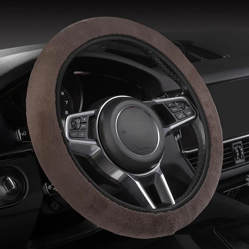 Winter Warm Car Steering Wheel Cover Long Plush Non Inner Ring Washable Handle Outer Diameter 14.5-15 inches