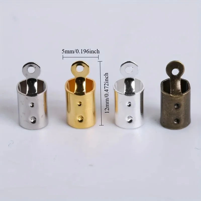 100pcs Iron Fold Over Crimp Ends | Jewelry Cord End Caps | Durable Bracelet Finishing Tips​