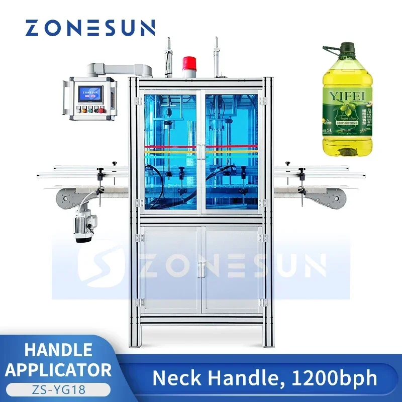ZONESUN ZS-YG18 Automatic Bottle Handle Applicator Machine PET HDPE Plastic Bottle Neck Handle Inserter Packaging Equipment