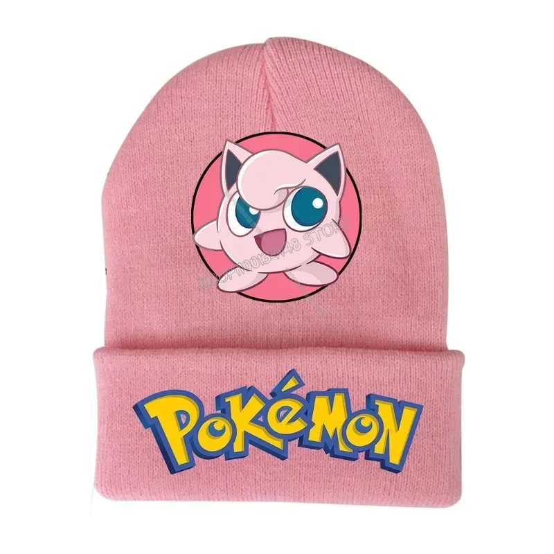 Boné de lã Pokémon, figura Pikachu, desenho animado Anime Skullies, Gorros para meninos e meninas, chapelaria de inverno, presentes de Natal