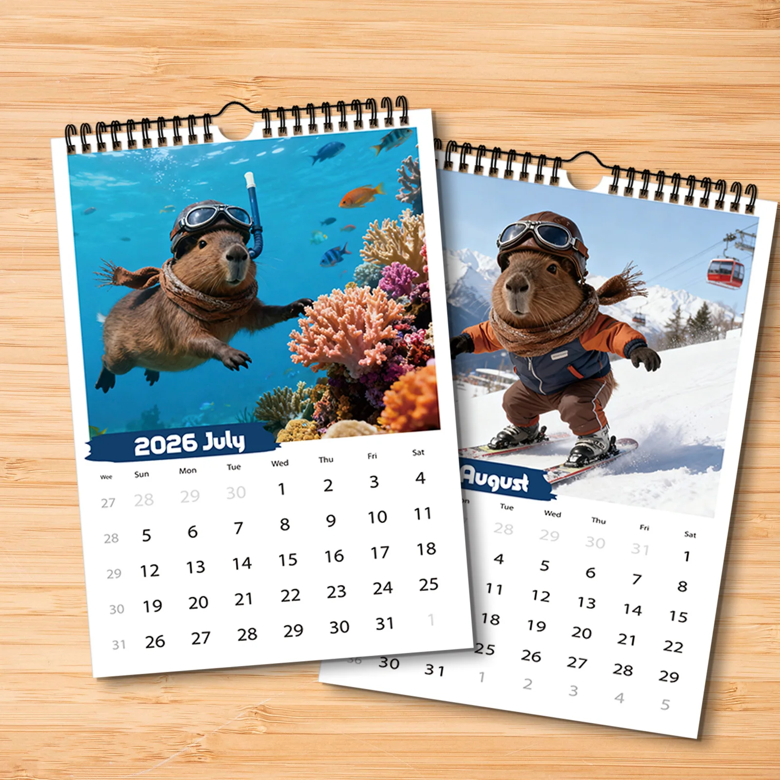 قطعة واحدة من تقويم كابيبارا 2026، مناسبة لفحص التواريخ، لتزيين المنزل، مثالية لمحبي الحيوانات، وهدية رائعة
