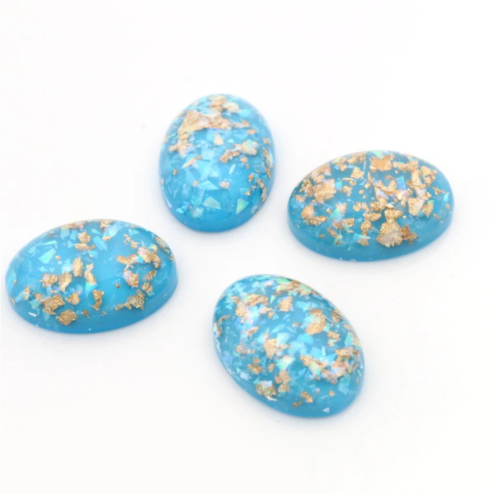 Lot de 10 Cabochons en résine à dos plat, nouvelle tendance, mélange de couleurs, feuille métallique intégrée, 18x25mm