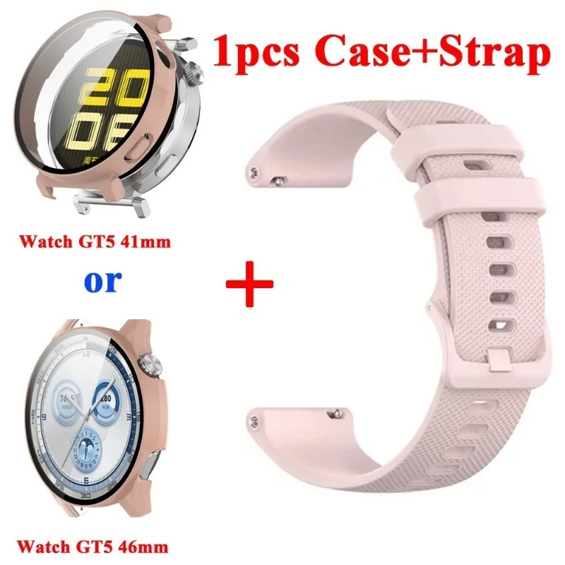 Huaweiウォッチ用シリコンウォッチバンドとケースカバー、女性用交換用リストバンドストラップ、ブレスレットベルトシェル、gt 5、gt5,46mm、41mm