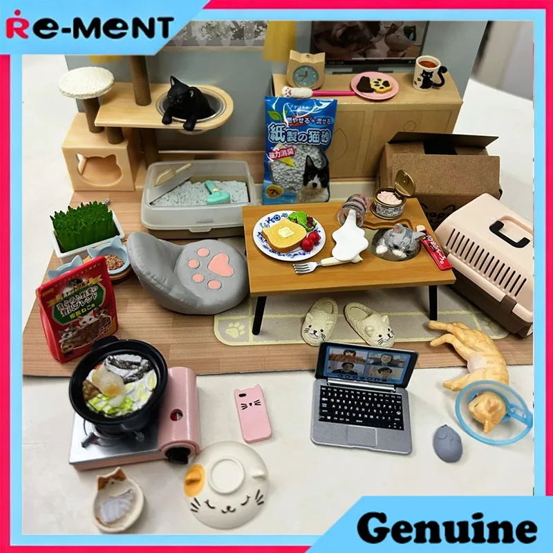 

Коллекционная мини-диорама Rement Neko-Sas: Домик для кошек, серия «Повседневная жизнь», сюрприз-бокс, очаровательная модель, имитация еды для кошек, игрушка-имитация кормушек для кошек.