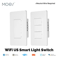 MOES Tuya-interruptor de luz inteligente Wi-Fi, interruptor de pared de un solo polo de EE. UU., funciona con Alexa, Google Home, cable neutro necesario
