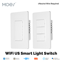 MOES Tuya Wi-Fi Smart Light Switch US Single Pole Push Button Wall Switch Work With Alexa Google Home Neutral Wire Required