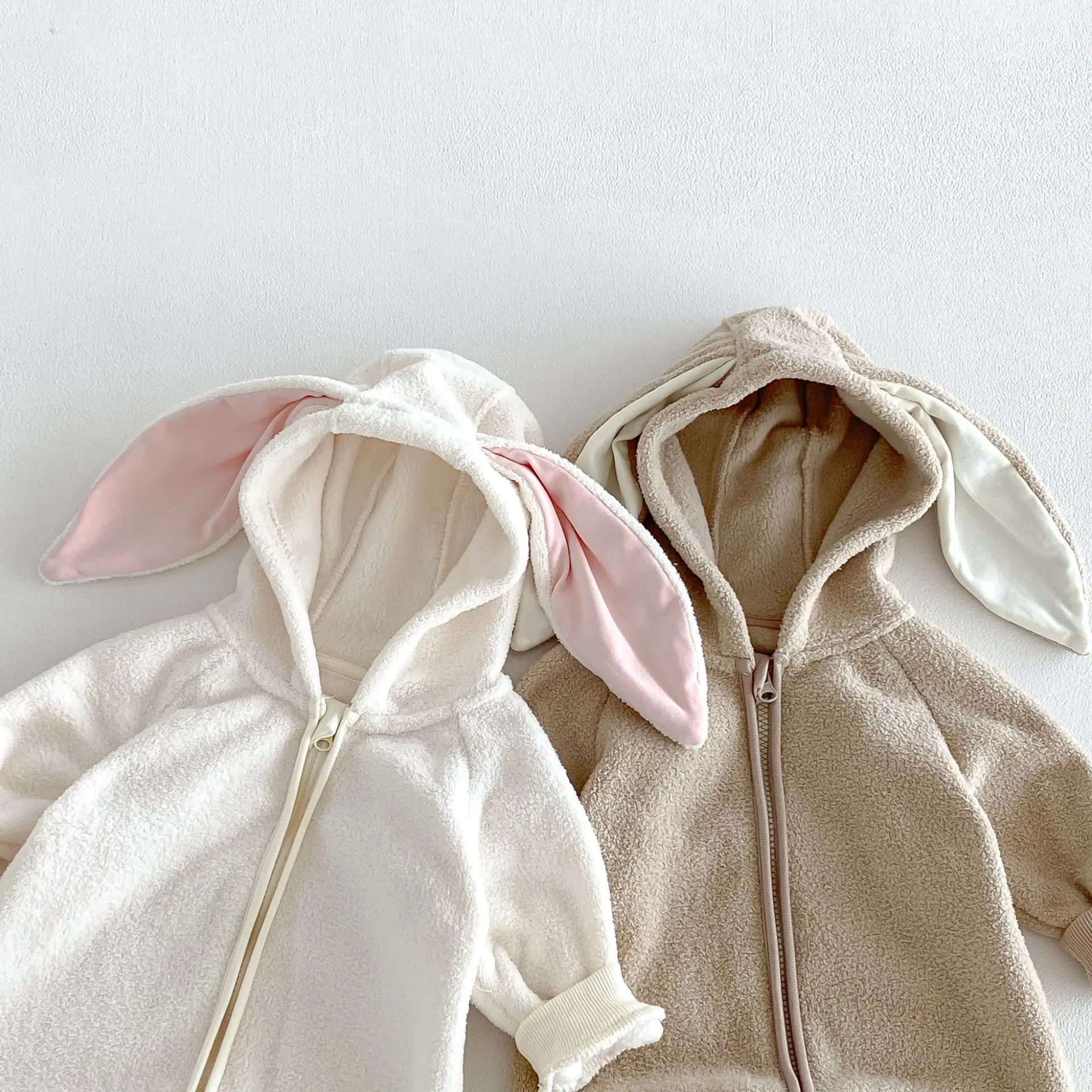 2026 New Fall Winter Baby Fleece Bunny Romper | Plush Hooded Onesie for Boys Girls | Cute Unisex Outwear