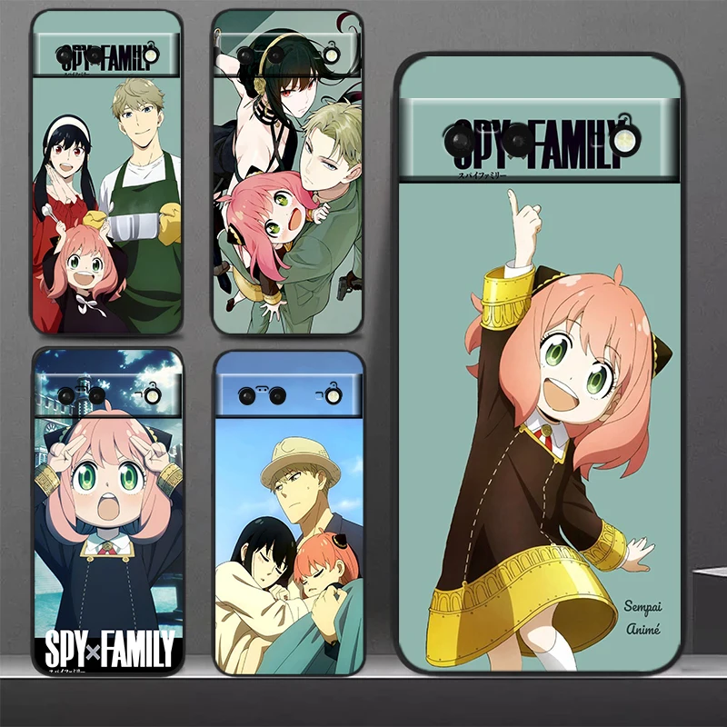 Anime SPY×FAMILY Cute Phone Case For Google Pixel 9 8 7 Pro 6 Pro 6A 5A 5 4 4A XL 5G Black Soft Fundas Cover