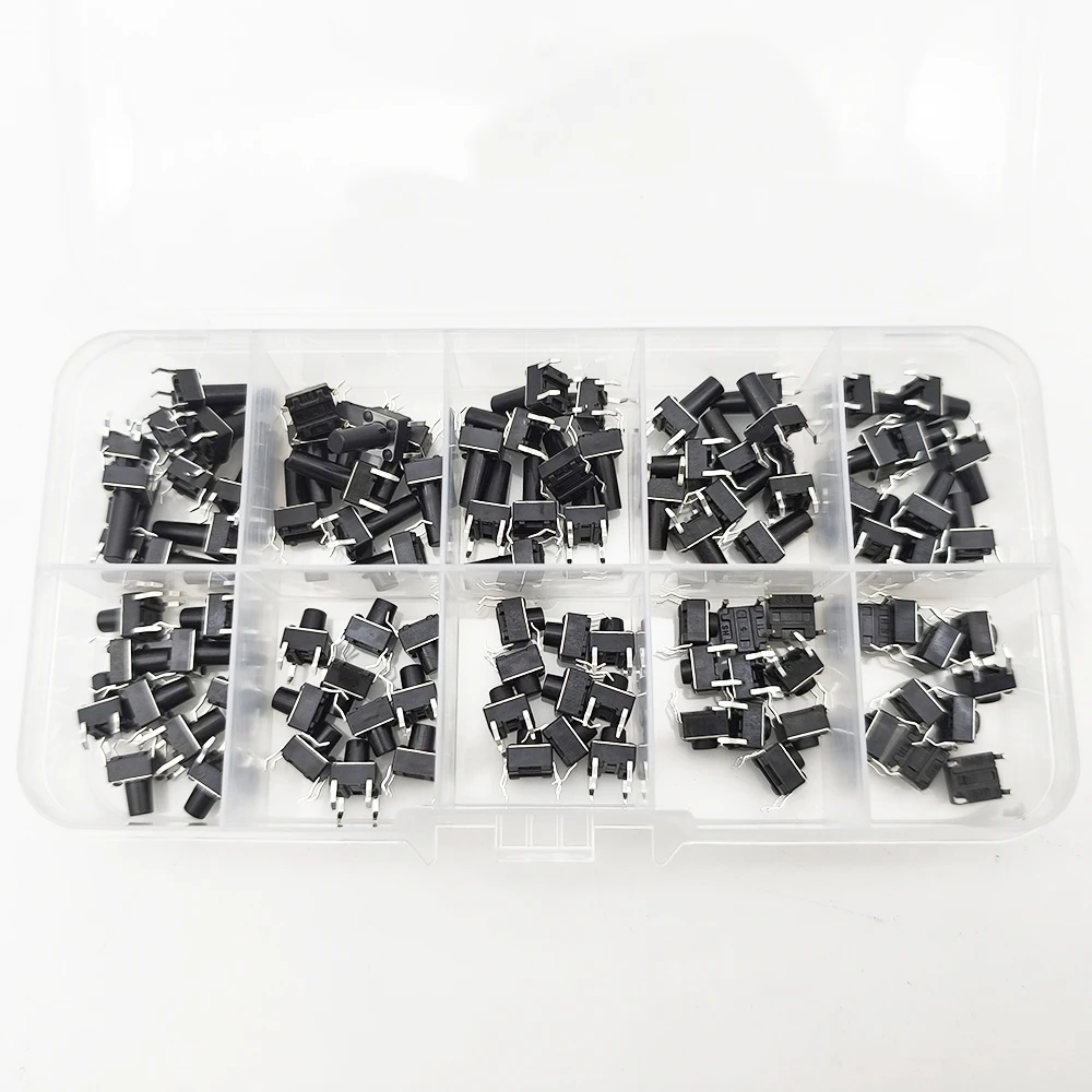 100Pcs/Box 10 Models 6x6mm Micro Tact Tactile Push Button Switch Kit Height 4.3MM-13MM DIP 4Pin Switch Key Push Button