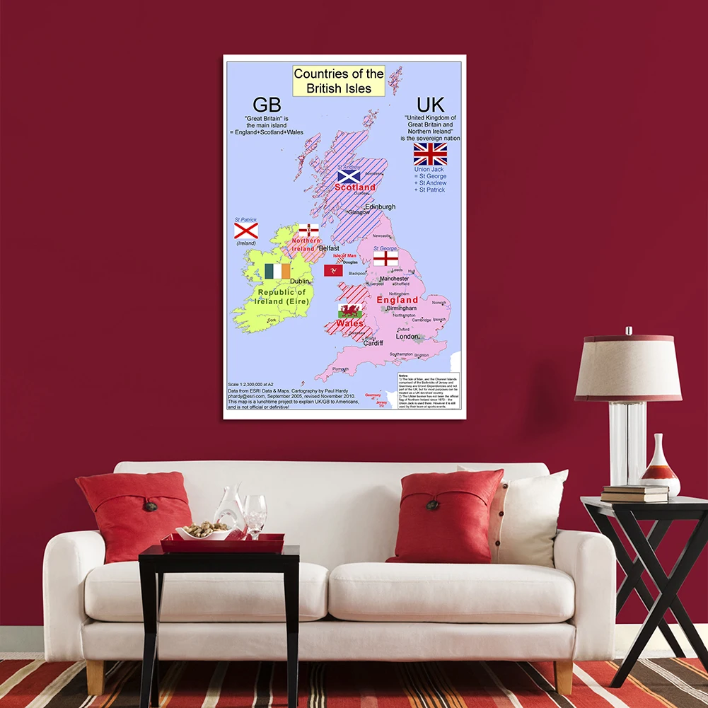 The United Kingdom Map Unframed Print Non-woven Canvas Painting Wall Art Poster Living Room Home Decoration 100*150cm