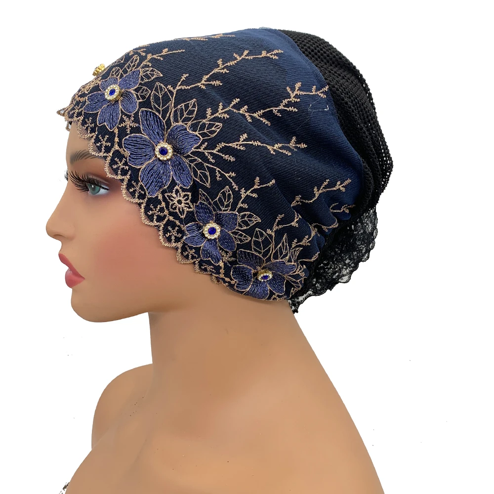 Casquette turban brodée pour femme, couvre-chef respirant, bonnet musulman, sous écharpe, chapeaux de chimio contre le cancer, été