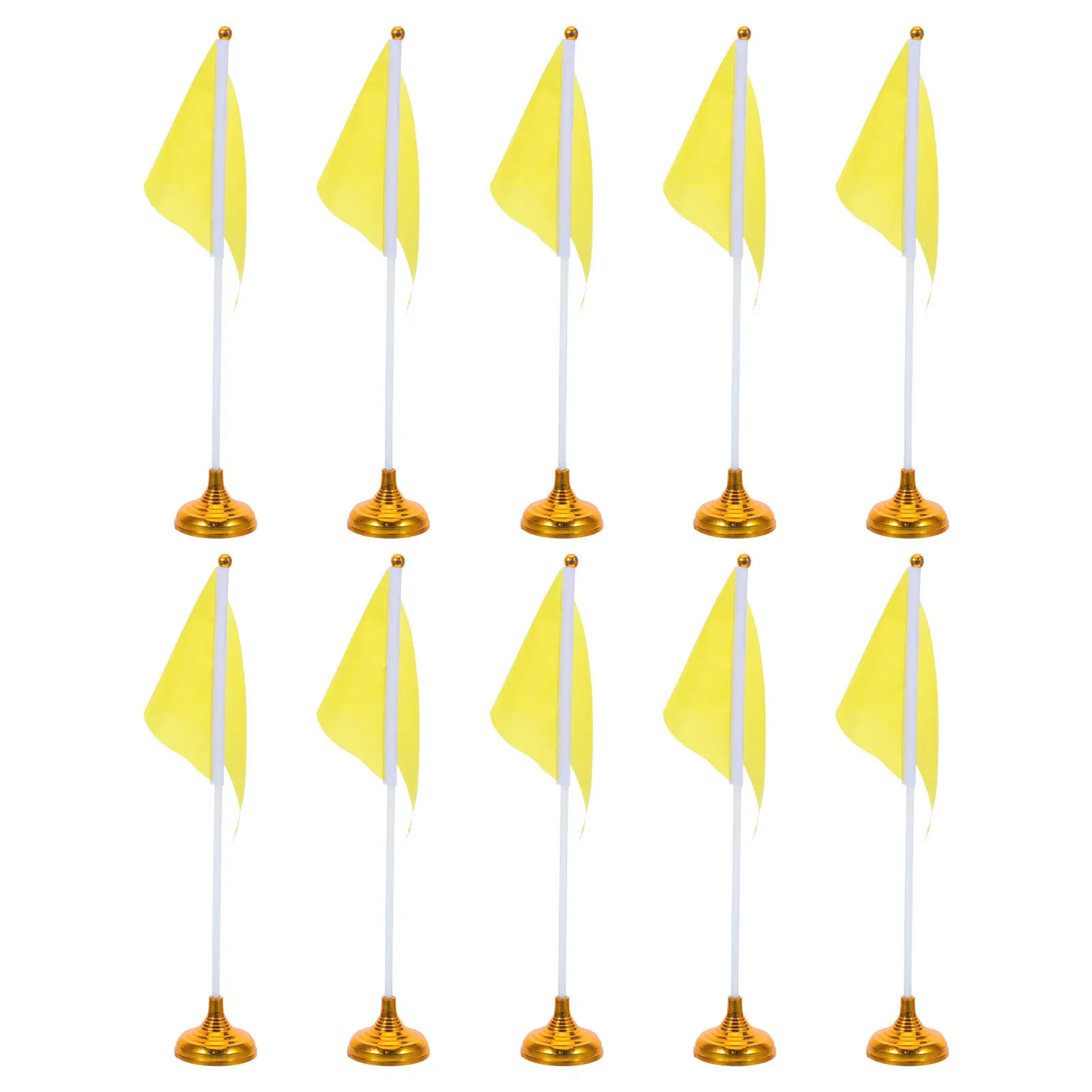 10Pcs Yellow Table Flags Blank Solid Color Desktop Triangle Pennant Stand Decoration for Home Office Party Festival Event
