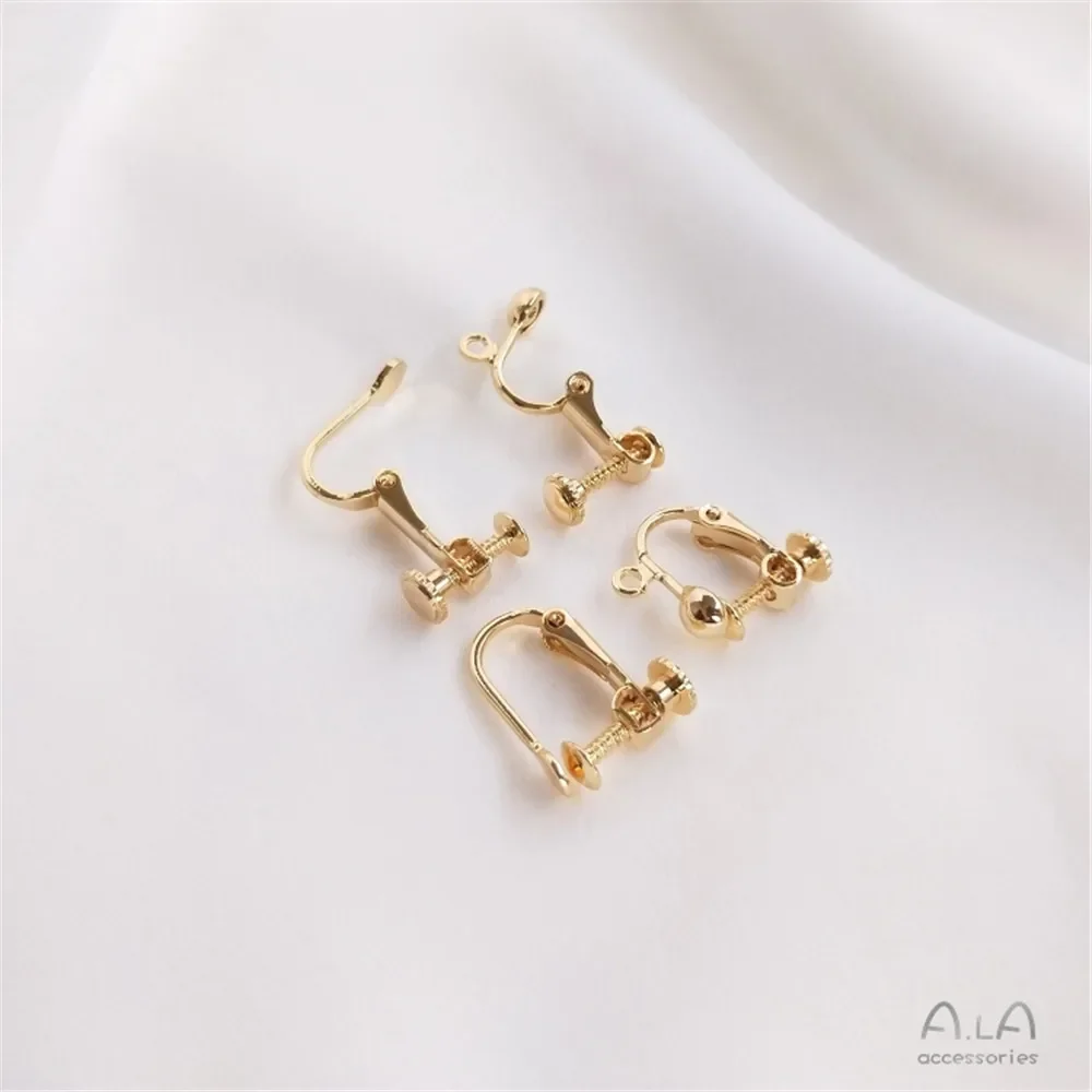 14K Gold Plated earclip is easy to use with no earhole wearable screw clip earring DIY handmade earpiece material