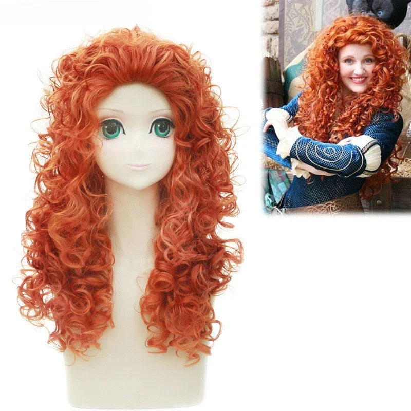 Orange Long Curled Hair Princess Wig for Women Fancy Synthetic Brave Merida Princess Cosplay Wig Carnival Party Accessories