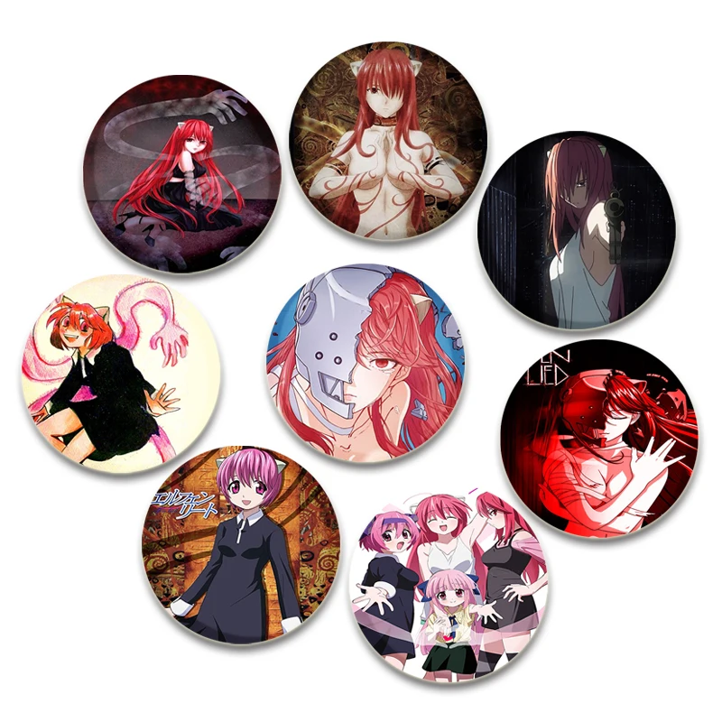 Elfen Lied Tinplate Pins Round Cute Cartoon Snap-in Brooches for Backpack Cothes Accessories Anime Collection Badge Decoration