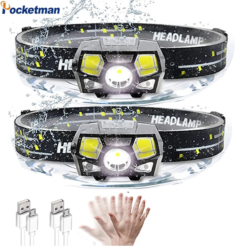 

Powerful LED Headlamps USB Rechargeable Headlight IR Motion Sensor Headlamp Waterproof Head Lamp Head Flashlight with Battery