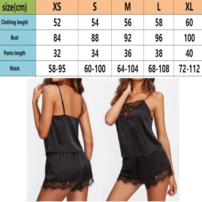 Women Sleepwear Hollow Out Lace Satin Pajamas Set Nightwear Vest Top Shorts Pajama Satin Silk Camisole Underwear Нижнее Белье