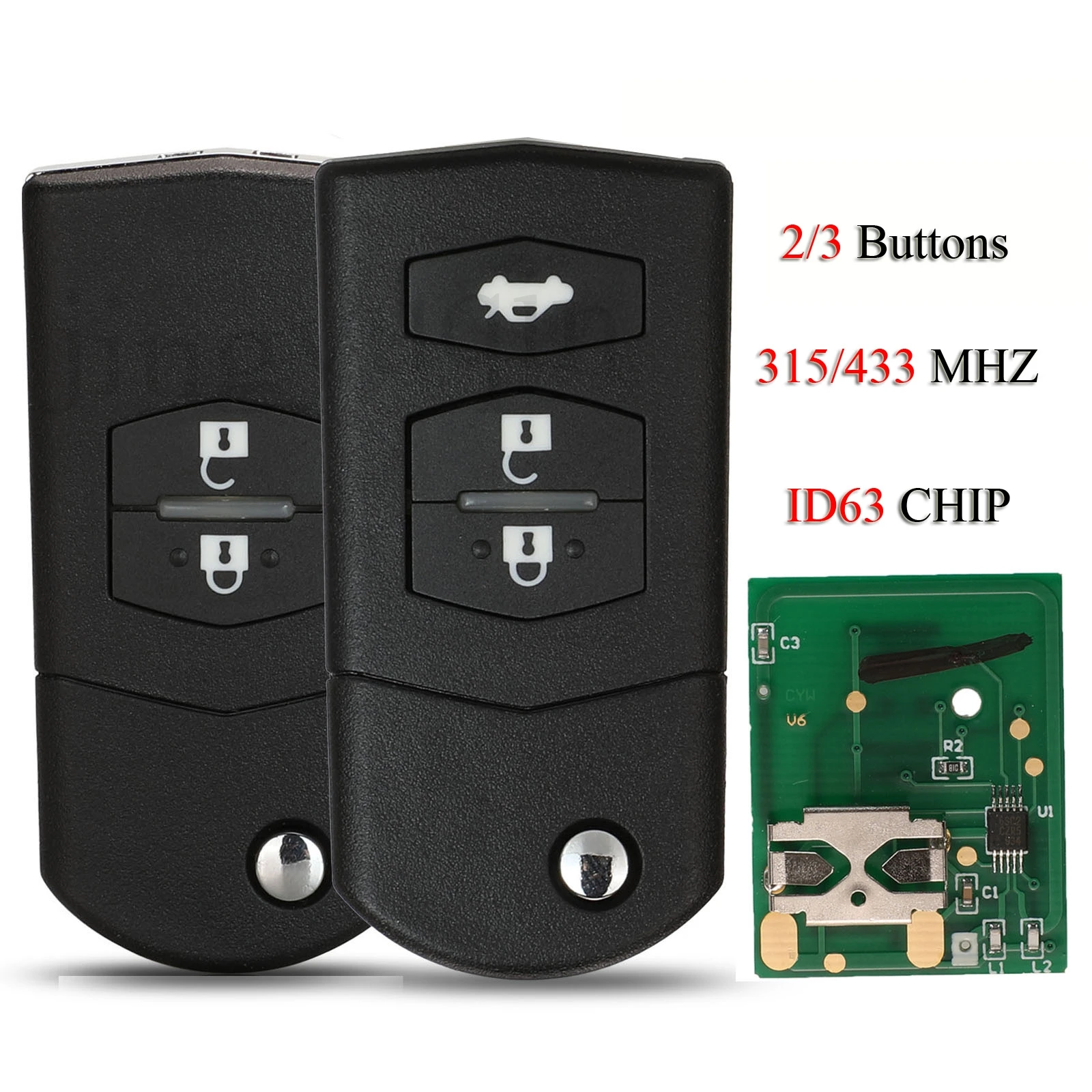 jingyuqin Upgraded Flip Remote Car Key For M2 M3 M5 M6 M8 CX7 CX9 RX8 Visteon 2/3 Buttons 315/433MHz ID63 Chip