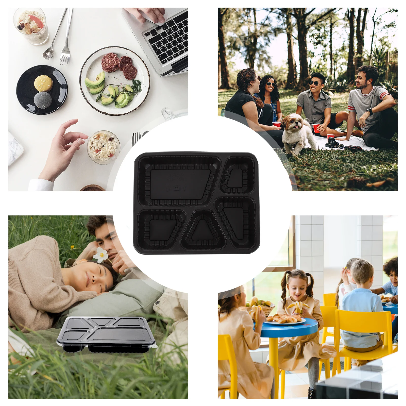

30pcs 5 Food Containers Meal Container Disposable Meal Prep Boxes Microwave Safe Stackable Lunch Storage Black