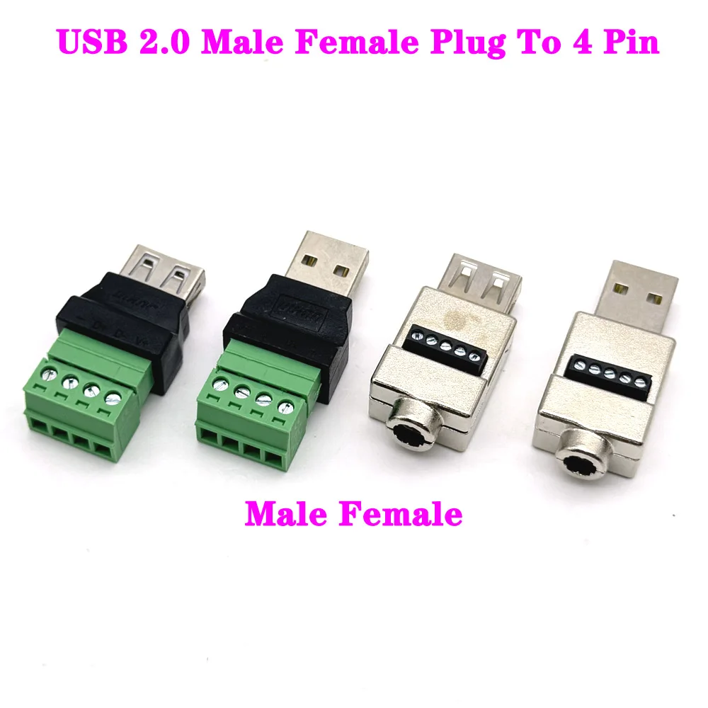 

1pcs 1set USB 2.0 Type A Male/Female to 4 Pin Screw Connector USB Jack with Shield USB2.0 to Screw Terminal Plug