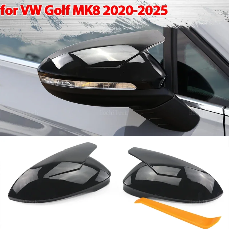 

2x Horn Look Bright Black Rearview Side Mirror cover Caps for Volkswagen VW Golf 8 MK8 VIII 8R R GTI GTE GTD 20-25