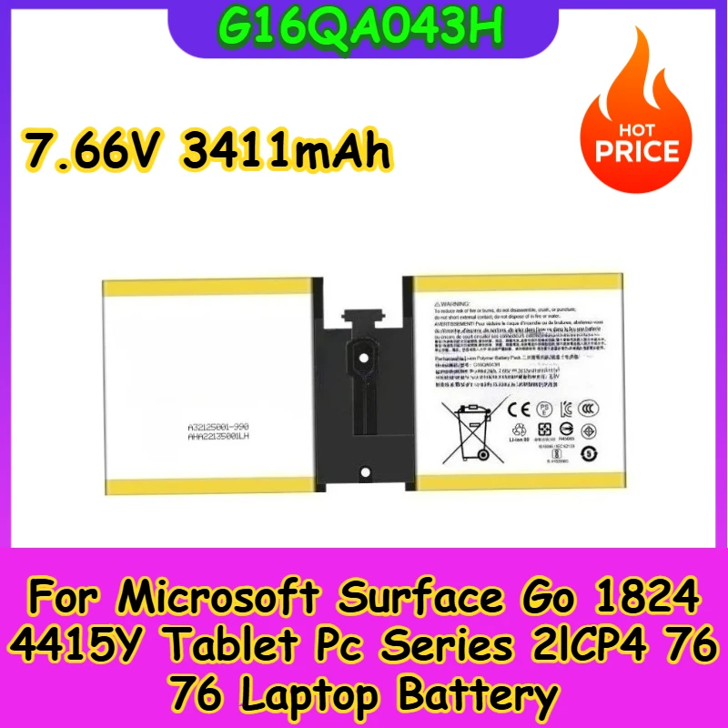 

Новый аккумулятор для ноутбука G16QA043H 7,66 В 3411 мАч для Microsoft Surface Go 1824 4415Y, серия планшетных ПК 2ICP4 76 76 76