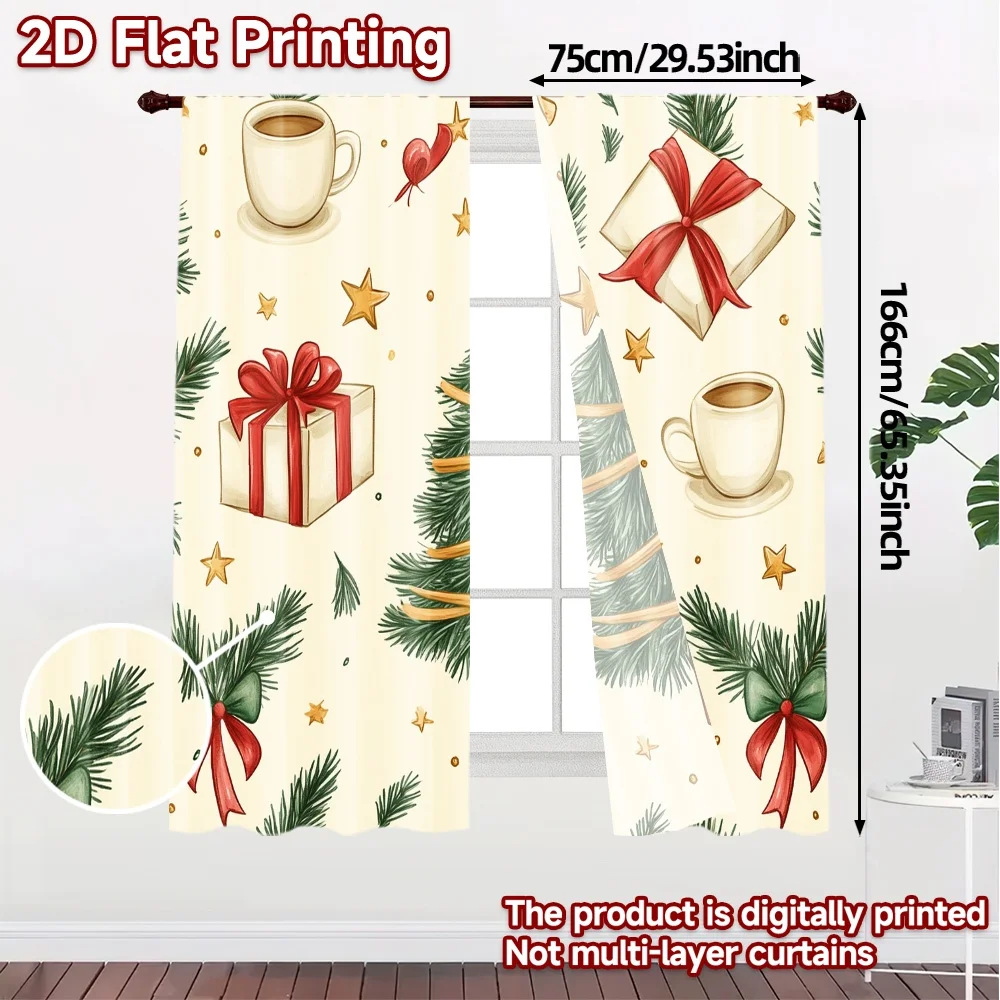 2pcs,Curtains Christmas Tree Mug Snowflakes Gifts Chic Curtain Chic Durable Polyester Curtains Holiday Perfect for Translucent