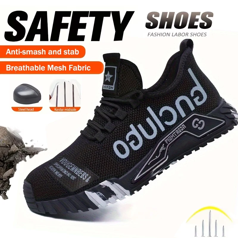 Lightweight Steel Toe Safety Shoes Men Anti-puncture Work Shoes Men Breathable Industrial Shoes Indestructible Work Safety Boots