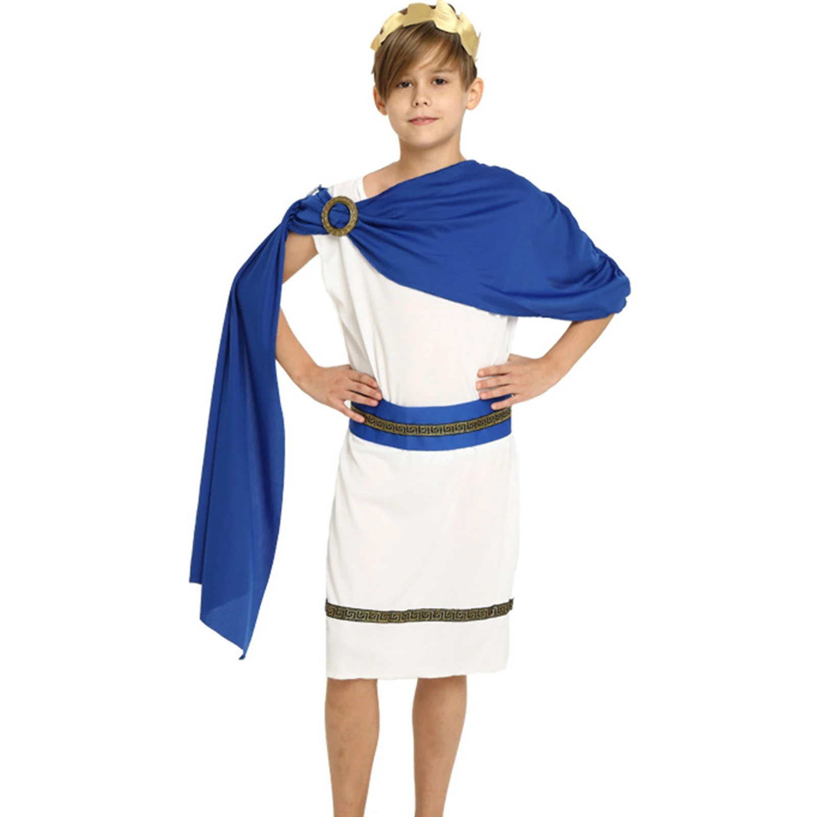 Kids Girls Greek Toga Ancient Greece Cosplay Costume Grecian Rome Toga Mythos Philosopher Halloween Dress with Headband And Belt