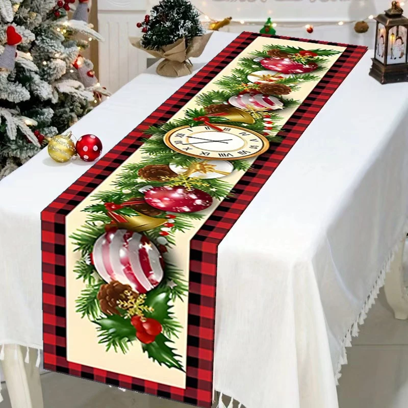 VIKAMA Ground & Plaid Table Runner, Washable Non-Slip Table Runner for Dining Room Kitchen Party
