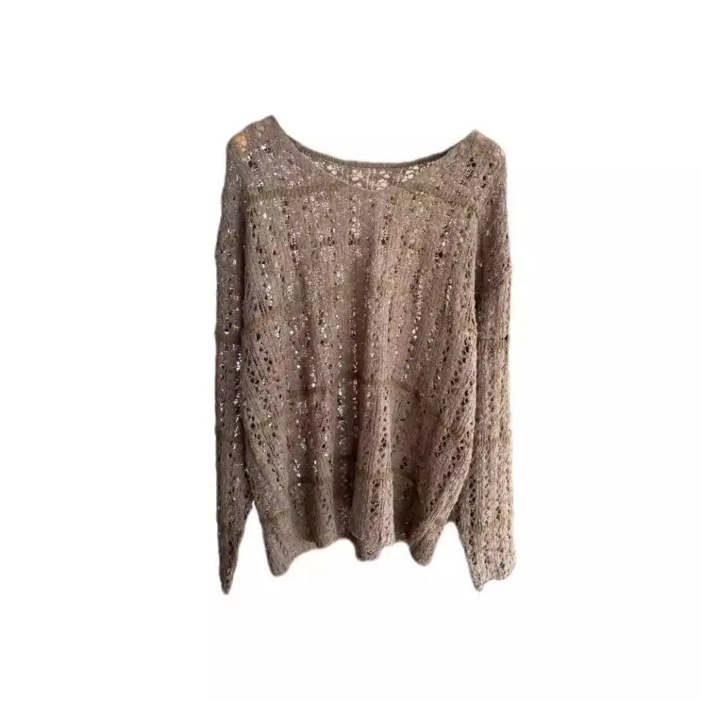 

Women's Fashionable Hollow-Out Knitwear Loose Slimming Big Sweater Comfortable Autumn Winter Lazy Style F082619