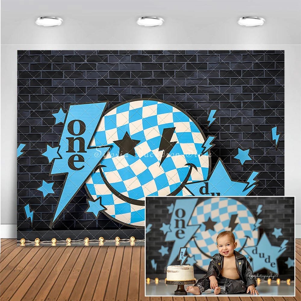 

One Cool Dude Photo Background Kids Boy Birthday Cake Smash Photography Backdrop Blue Lightning Photocall Photo Studio Props