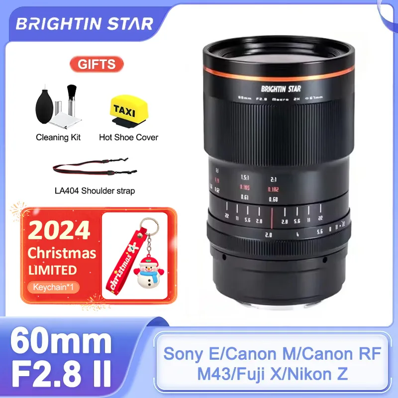 Brightin Star 60mm F2.8 II Full  Frame Super Macro 2:1 Magnification Lens for Sony E Nikon Z Fuji X Canon EOS M R RF M4/3 Camera