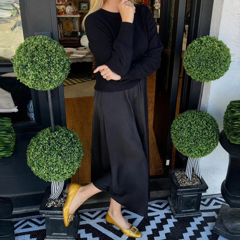 Abiti larghi drappeggiati alla moda Elegante gonna lunga senza maniche con scollo a O e maglioni Set top Abiti casual a maniche lunghe da donna Solid 2 pezzi